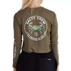 Women's Salty Crew Blue Crabber Long Sleeve Crop T-Shirt